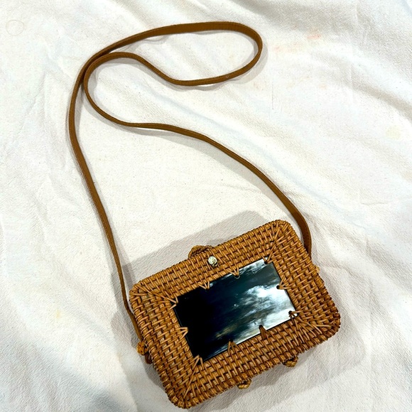 RECTANGULAR WICKER RATTAN HANDBAG - Picture 1 of 3